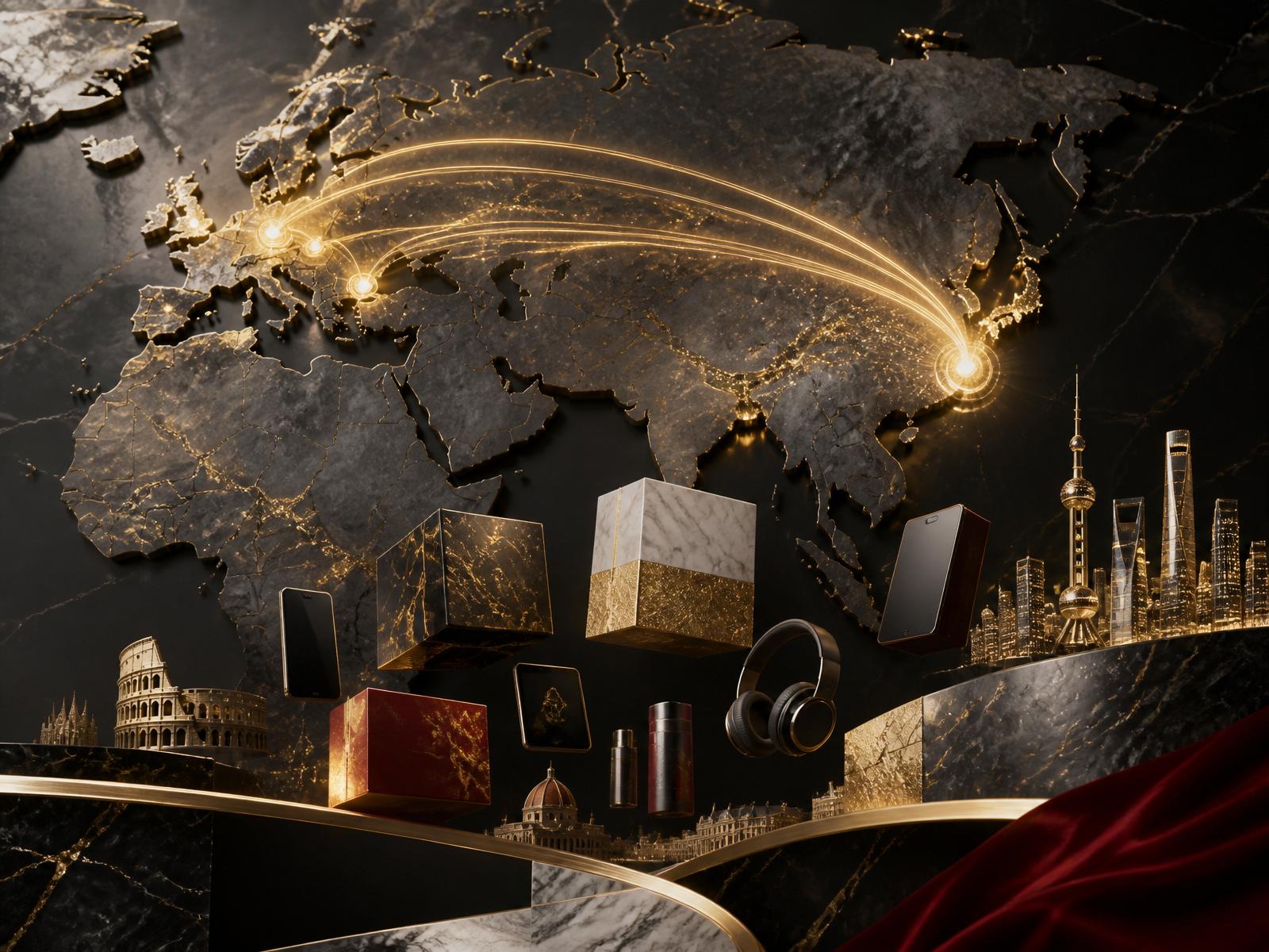 China to Europe premium commerce trade route with luxury product boxes